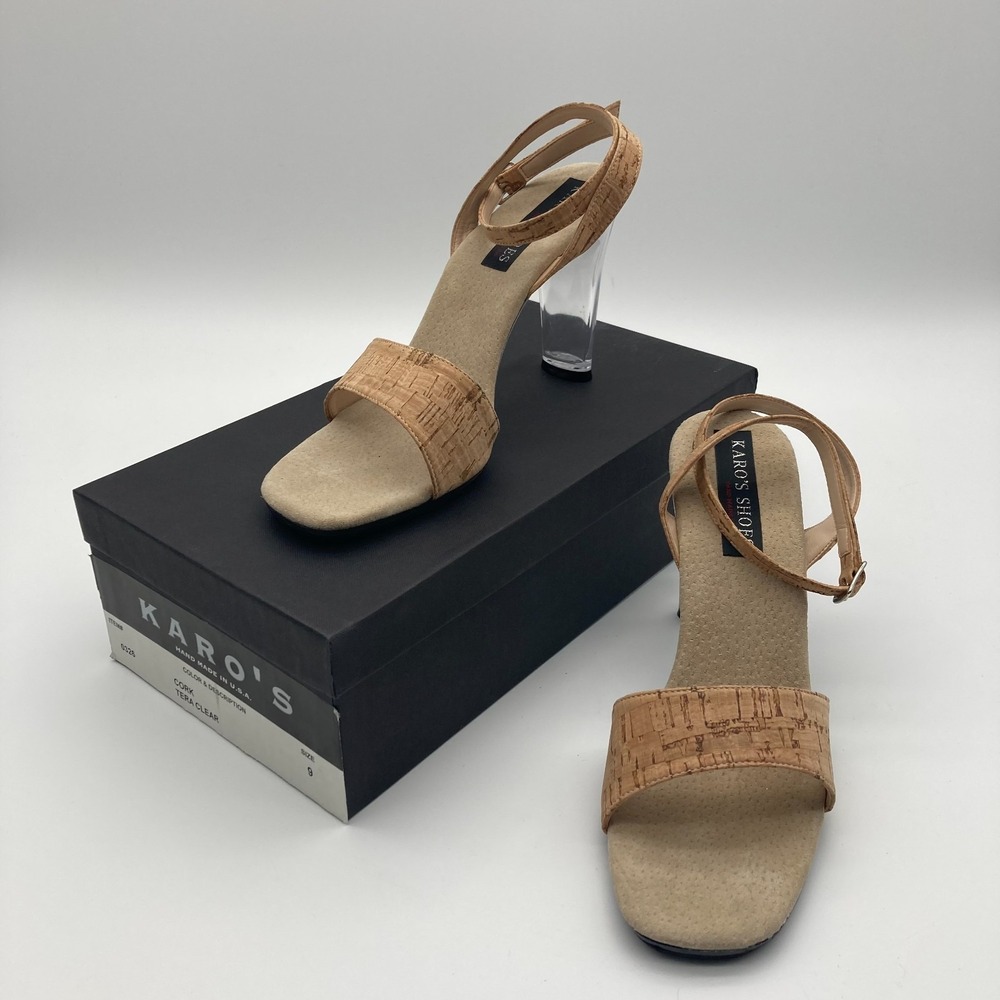 Karo's Shoes Cork Tera Clear Lucite Heels Vintage 90s Y2K Handmade USA Size 9